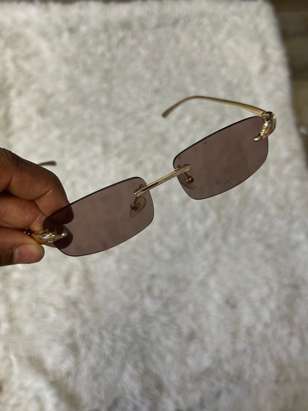 3/$25 Y2K Inspired Rimless Rectangle Gold Handle Brown Sunglasses